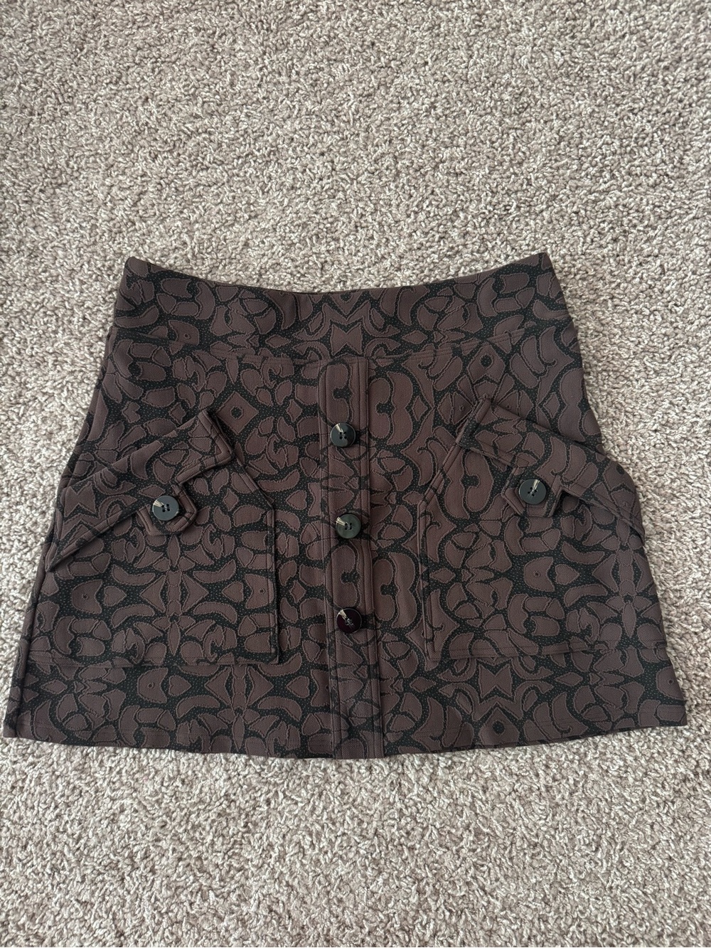 DEVON WINDSOR Brown Patterned Button-Front Mini Skirt